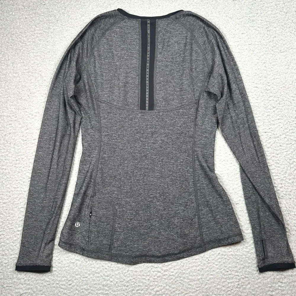 Lululemon Pace Pusher Top Women 6 Heathered Gray Mesh Long Sleeve Run